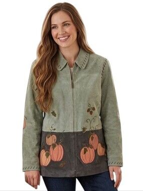 Leather Quacker Factory Pumpkin Embroidered Jacket New With Tags Size 1X Cottage